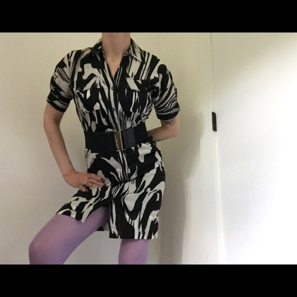 Express Abstract Print Collard Shirt Dress